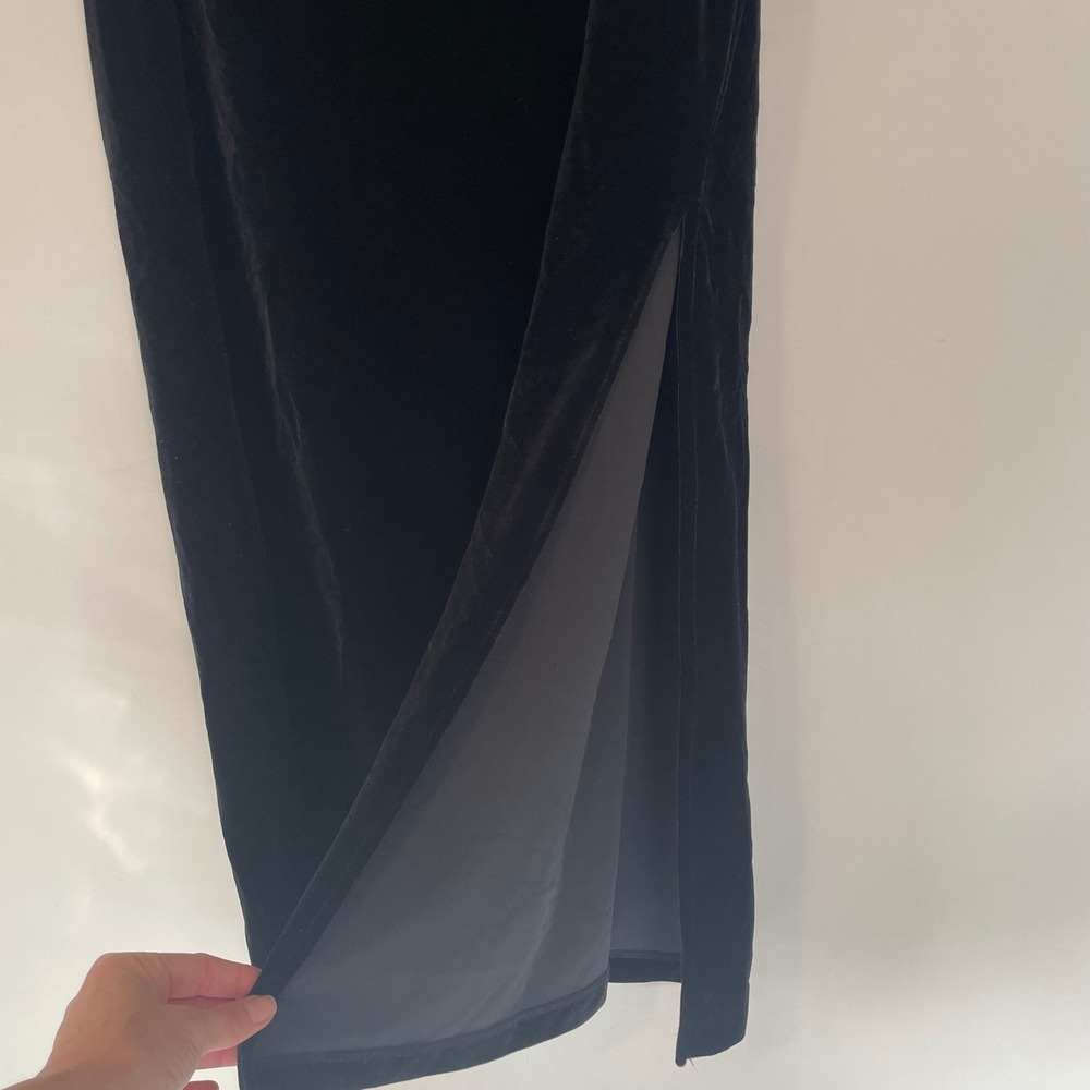 VTG My Michelle Black Velvet Maxi Skirt Side Slit Medium Y2K Witchy Whimsigoth - Picture 3 of 7